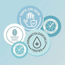 Heat patch safety and testing badge graphic with hands and certification icons