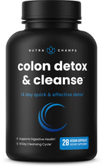 NutraChamps colon cleanse detox capsules black bottle 28 vegan capsules 14 day cleansing cycle