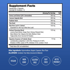 NutraChamps supplement facts label showing ingredients and vegan icons for colon cleanse detox capsules