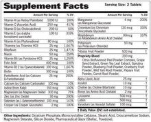 Supplement Facts panel on GAT Sport Men's Multi+Test bottle, dosage table