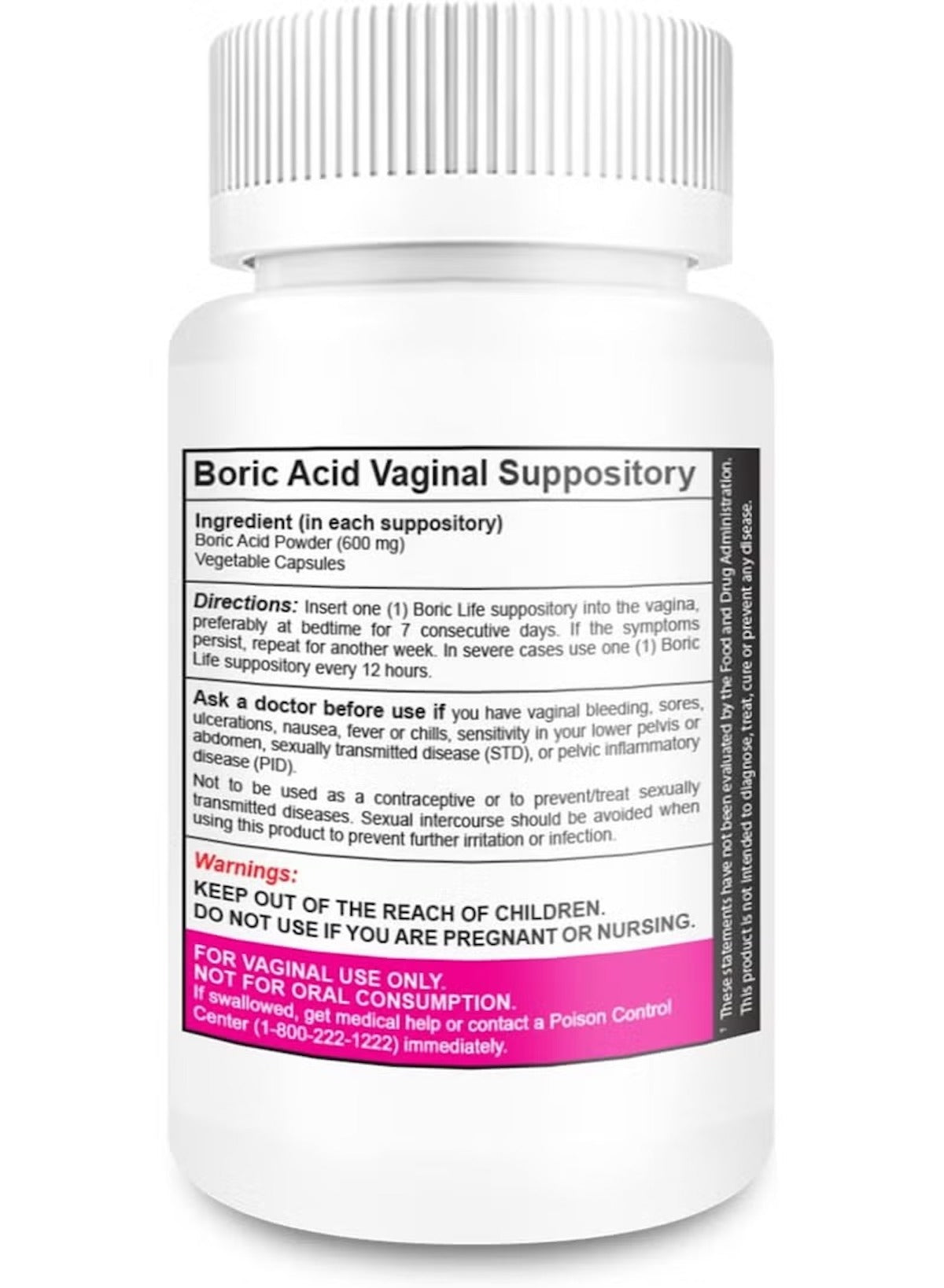 NutraBlast boric acid vaginal suppositories in a secure bottle for women's health and wellness