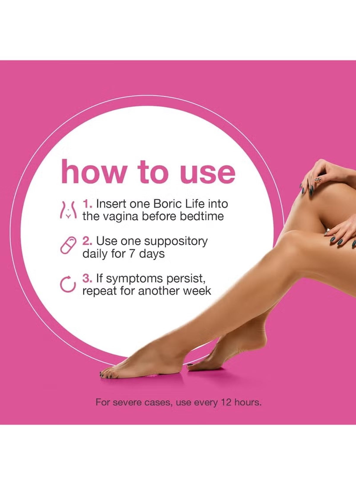 Instructions for using NutraBlast boric acid vaginal suppositories for women's health