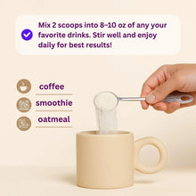 Collagen peptides supplement powder being scooped into a mug for serving
