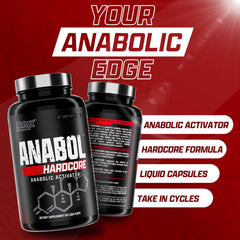 Nutrex Research Anabol Hardcore bottles on red background highlighting anabolic activator supplement UAE label and features