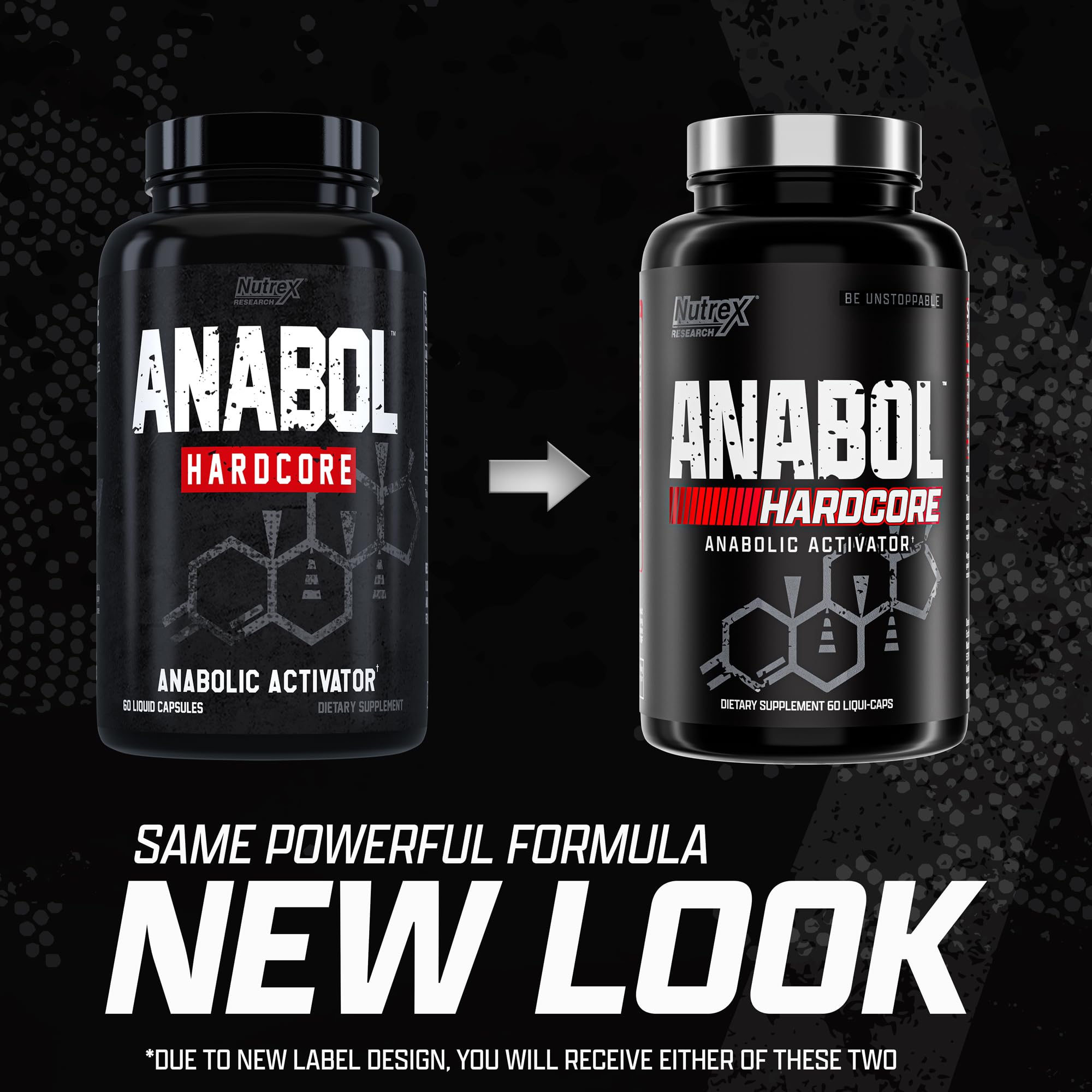 Nutrex Research Anabol Hardcore bottles showing old and new label for anabolic activator supplement UAE