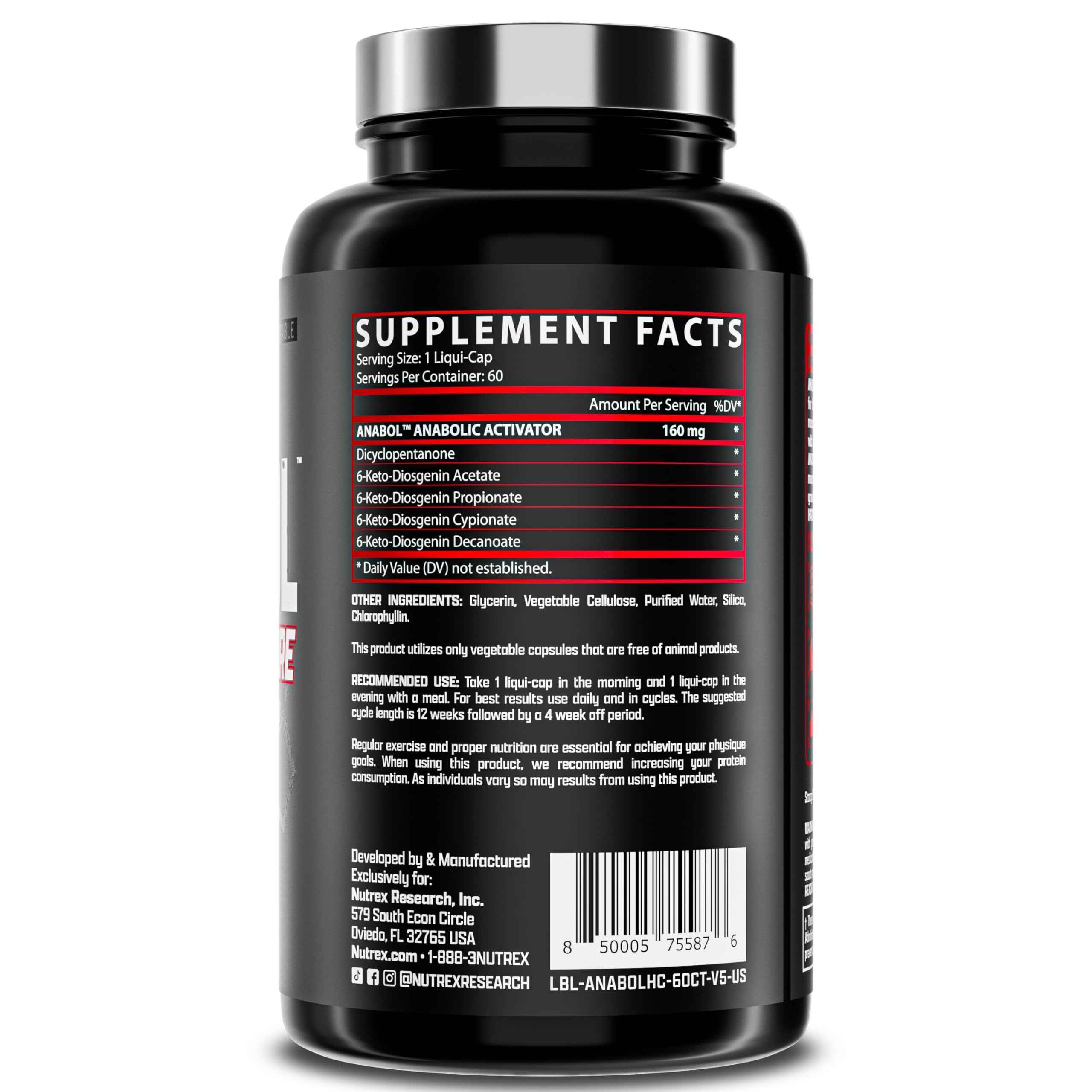 Nutrex Research black supplement bottle showing Supplement Facts label for anabolic activator supplement UAE