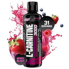 Nutrex Research L Carnitine 3000 Berry Blast bottle with strawberries raspberries and 31 servings liquid carnitine supplement UAE