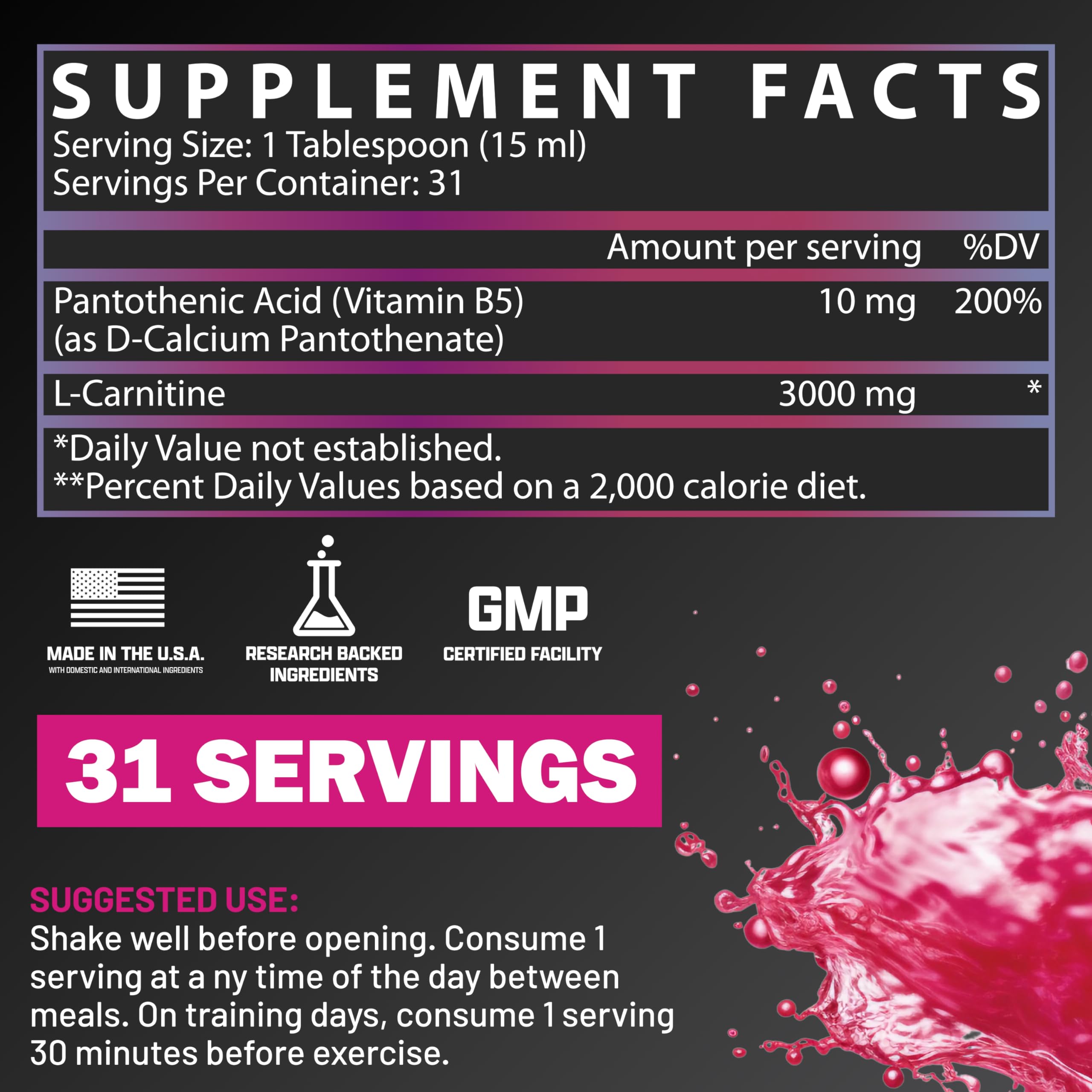 Nutrex Research L Carnitine supplement label showing supplement facts and 31 servings liquid carnitine supplement UAE