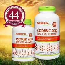 NutriBiotic Ascorbic Acid Vitamin C powder bottle set, green caps, “ASORBIC ACID 100% PURE”.