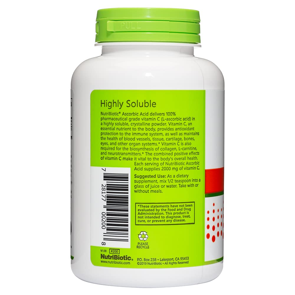 NutriBiotic Highly Soluble Ascorbic Acid Vitamin C Powder for Immune Support and Antioxidant Benefits