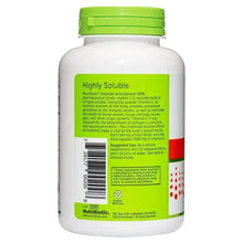 NutriBiotic Ascorbic Acid Vitamin C powder bottle back label, green panel, barcode and directions.