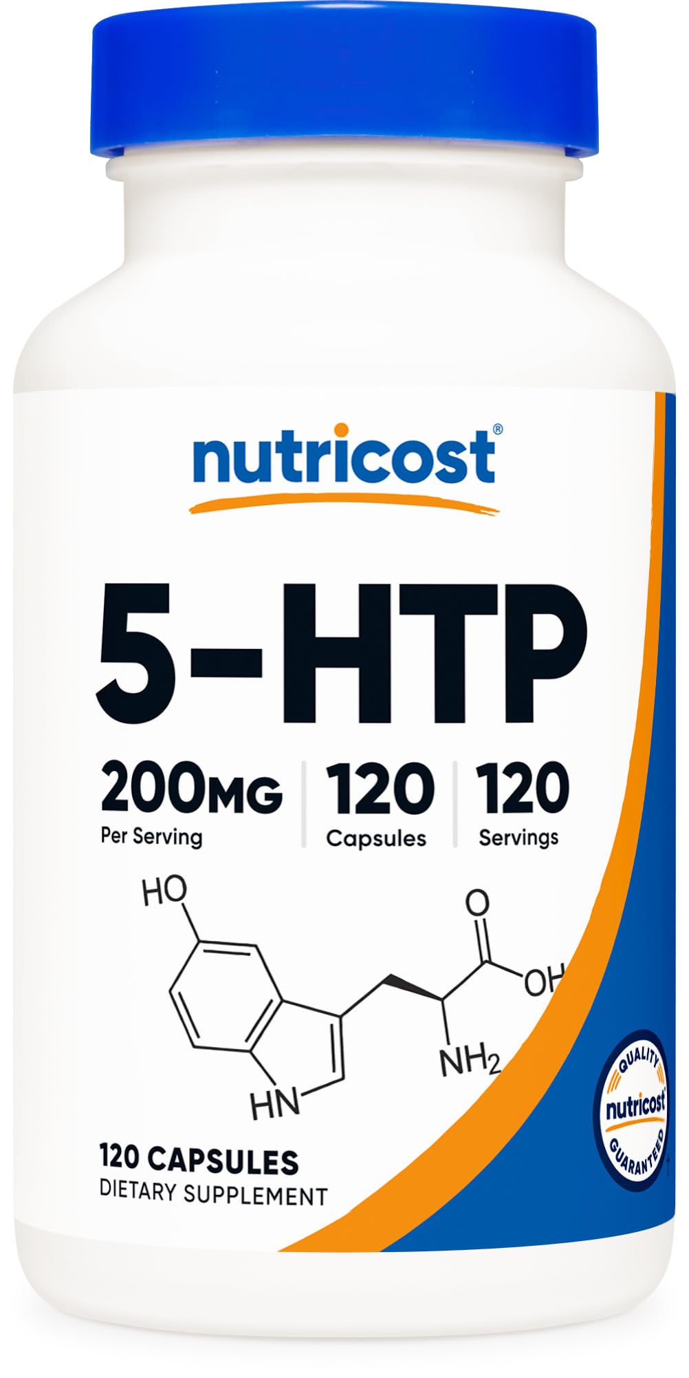 Nutricost 5-HTP 200mg supplement UAE in a bottle containing 120 capsules for mood support