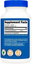 Nutricost supplement facts label on back of 5-HTP capsule bottle, 120 servings