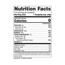 Allulose nutrition facts label: 0 calories, 0g sugar per serving, 4g carbs
