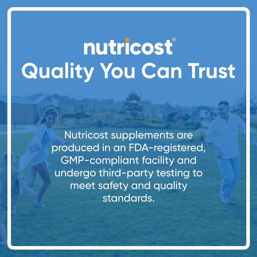 Nutricost Quality You Can Trust banner with family in park and text about GMP testing for ashwagandha supplement 600mg
