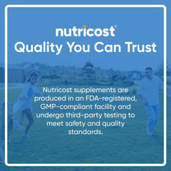 Nutricost Quality You Can Trust banner with family in park and text about GMP testing for ashwagandha supplement 600mg