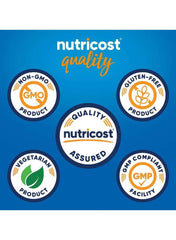 Nutricost biotin 10000 mcg capsules quality assurance seals including Non-GMO and Gluten-Free