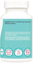 Boric acid vaginal suppository bottle with ingredients list and quality message