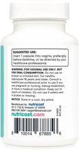 Boric acid vaginal suppository bottle with warnings, barcode, and dosage text