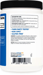 Nutricost creatine monohydrate powder white container back label with suggested use and third party tested