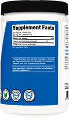 Nutricost creatine monohydrate powder container back label showing Supplement Facts serving size and dosage info