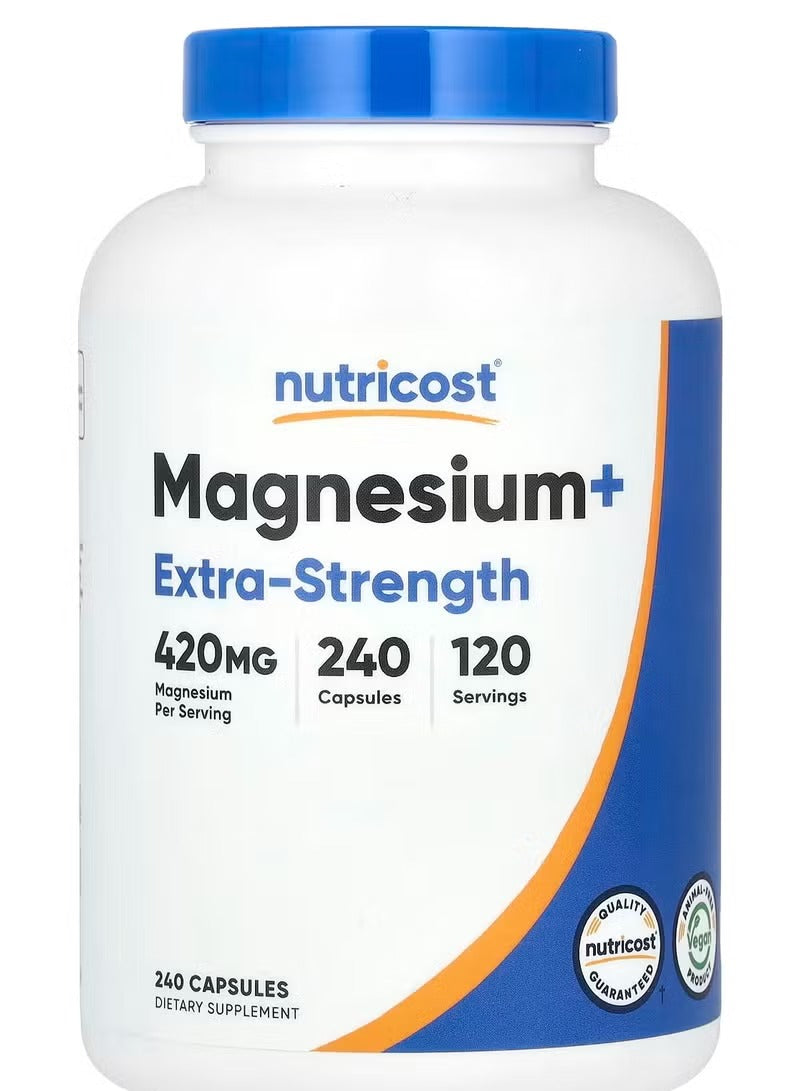 Nutricost Extra Strength Magnesium Supplement in a 240-capsule bottle with 420mg per serving