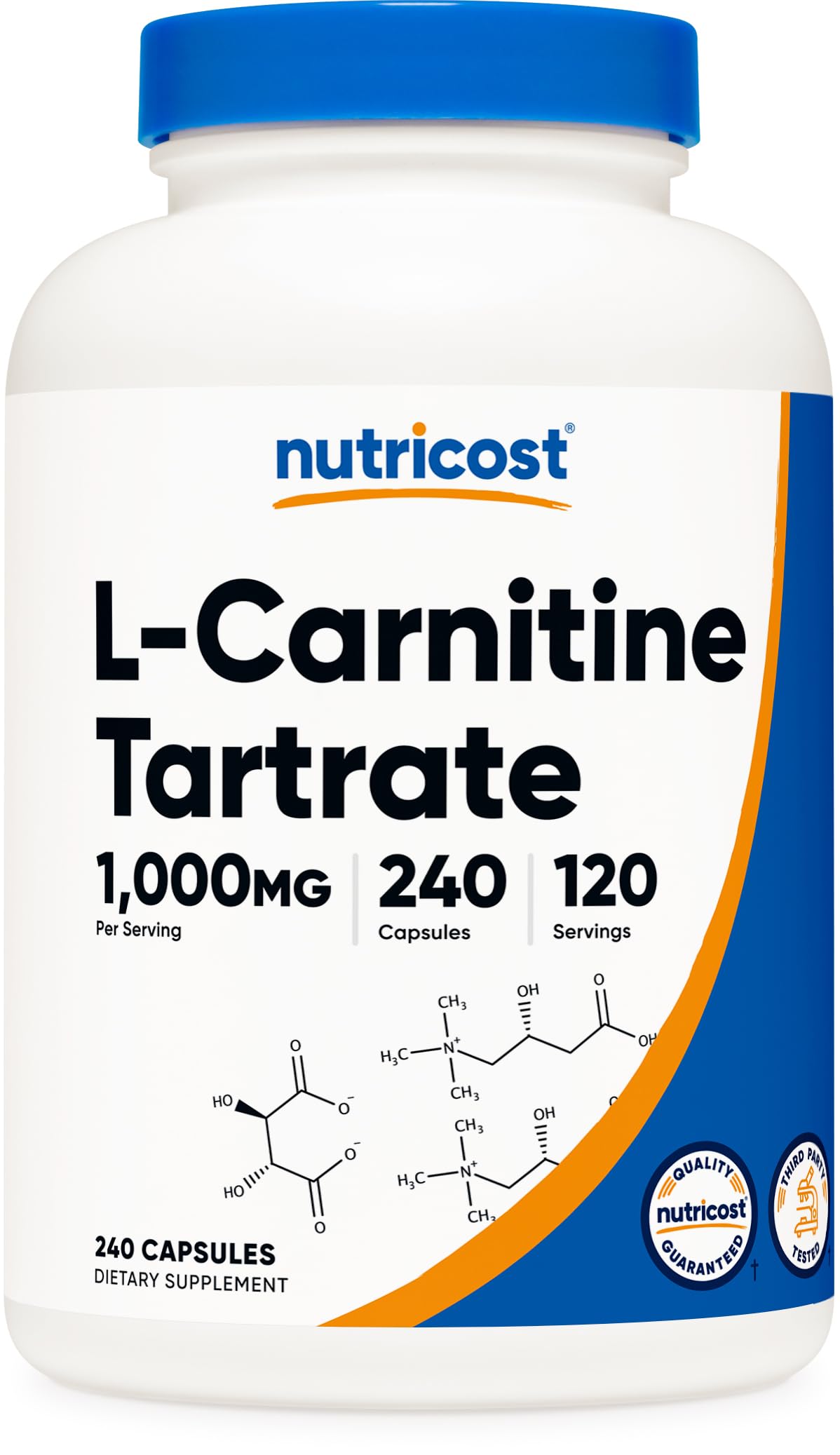 Nutricost white bottle of L-Carnitine Tartrate capsules UAE 1000mg 240 capsules dietary supplement