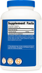 Nutricost white supplement bottle showing Supplement Facts label and blue cap L-Carnitine Tartrate capsules UAE
