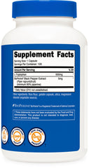 Nutricost L-Tryptophan 500mg supplement bottle showing supplement facts and serving information