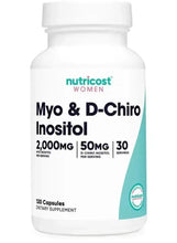Myo & D-Chiro Inositol supplement bottle, 120 capsules, 2,000mg/50mg
