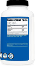 Supplement facts label on Nutricost nitric oxide booster bottle, serving size 3 capsules