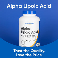 Nutricost alpha lipoic acid supplement UAE white bottle with blue cap 240 capsules 600mg label