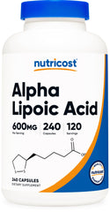 Nutricost alpha lipoic acid supplement UAE white bottle 600mg 240 capsules with blue cap
