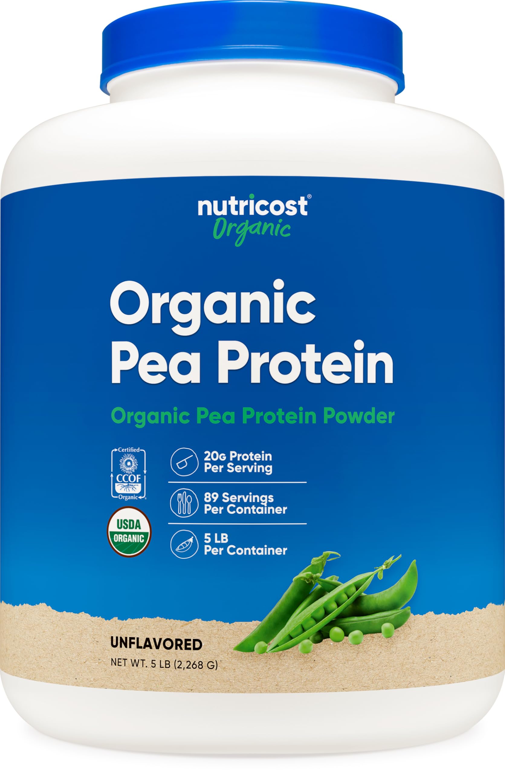 Nutricost Organic Pea Protein Powder 5 lb container with 20g protein per serving and USDA organic label