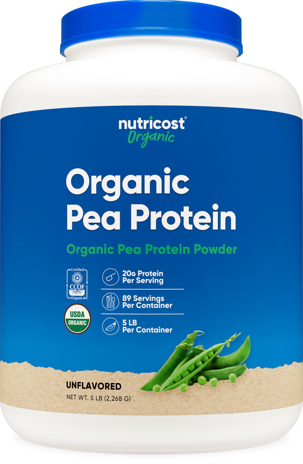 Nutricost Organic Pea Protein Powder 5 lb container with 20g protein per serving and USDA organic label