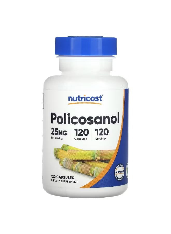 Nutricost Policosanol Supplement 25mg in a bottle containing 120 capsules for dietary support