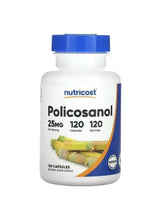 Nutricost Policosanol supplement bottle, white with blue cap and front label