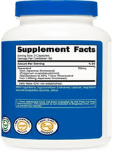 Resveratrol supplement bottle supplement facts, 700 mg per serving