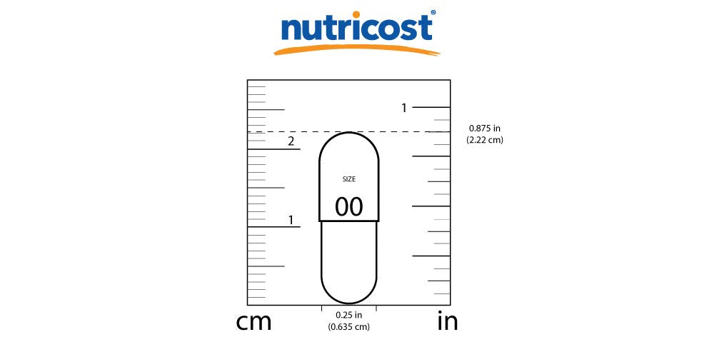 Nutricost TMG supplement 750mg capsule size comparison with ruler for dosage reference