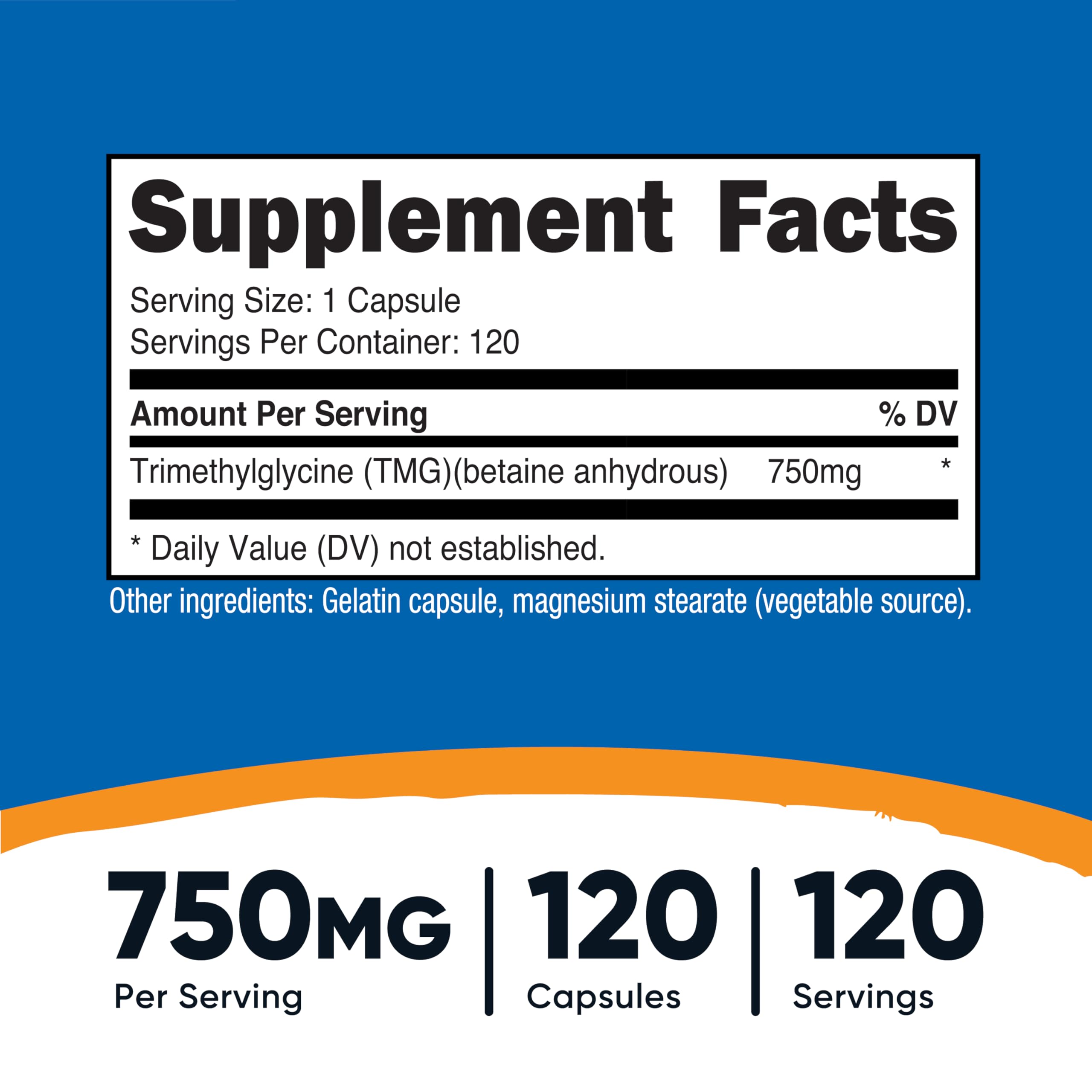 Nutricost TMG supplement 750mg with 120 capsules for daily health support