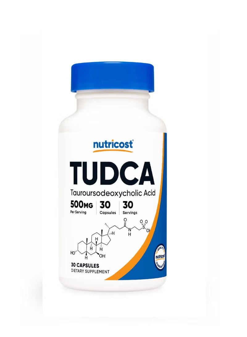 Nutricost TUDCA 500mg supplement bottle with 30 capsules for dietary support