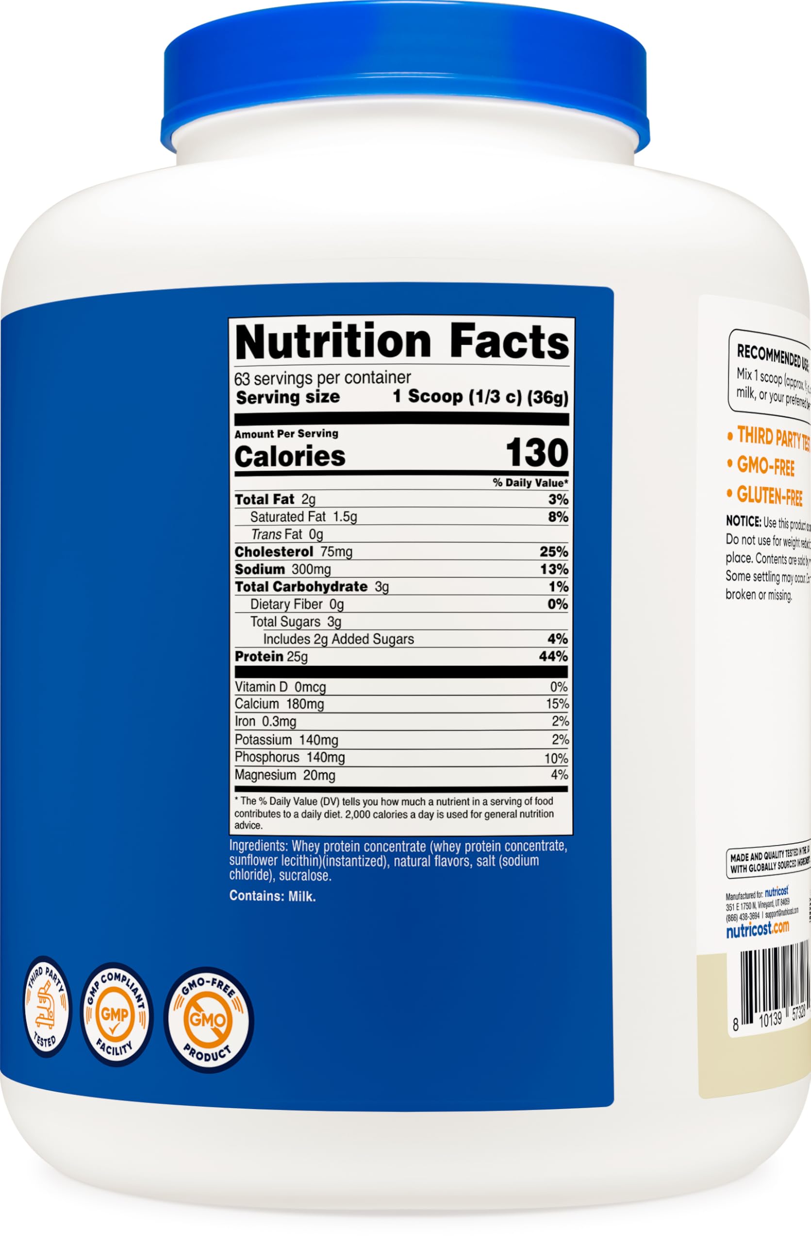 Nutricost Vanilla Whey Protein Powder UAE with 63 servings and 130 calories per scoop