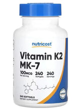 Nutricost Vitamin K2 MK-7 softgel bottle, blue cap, 100 mcg, 240 softgels