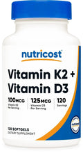 Vitamin K2 and D3 supplement bottle with blue cap