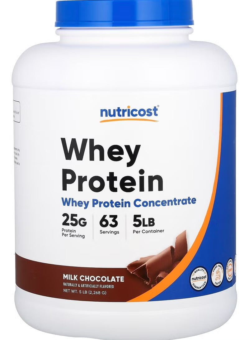 Nutricost Whey Protein Concentrate Milk Chocolate with 25g protein per serving in a 5-pound container