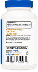 Nutricost white bottle with blue cap showing back label and supplement facts for Yohimbine HCl 5mg supplement