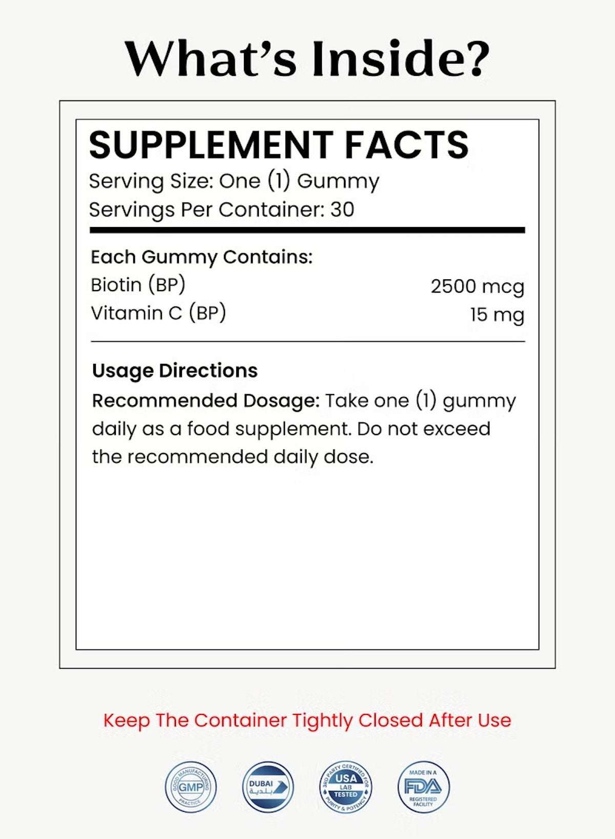 Nutrifactor Biotin Gummies for Hair Growth with 2500 mcg Biotin and Vitamin C per gummy