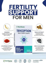 Tryception male fertility support for men supplement box with fertility emblem