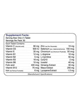 Supplement facts label with ingredient list on back of Tryception supplement box