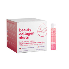 Nutrili beauty collagen shots box and single vial in pink white packaging marine collagen shots for hair skin and nails